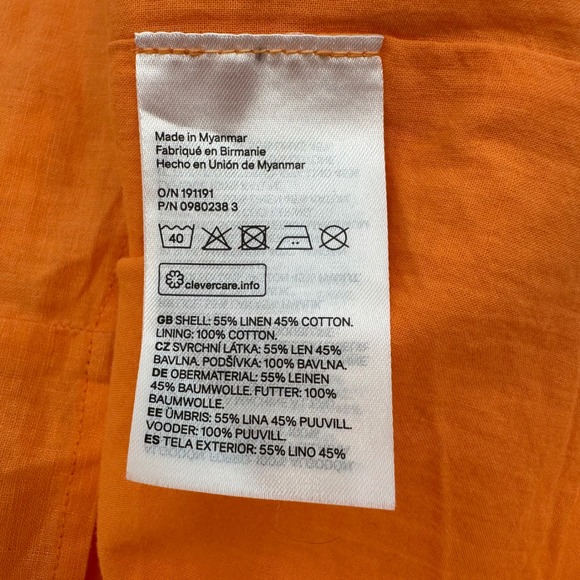 H&M Tangerine Orange Linen Blend Mini Dress Crisscross Retro Size Medium NWT - Picture 13 of 13